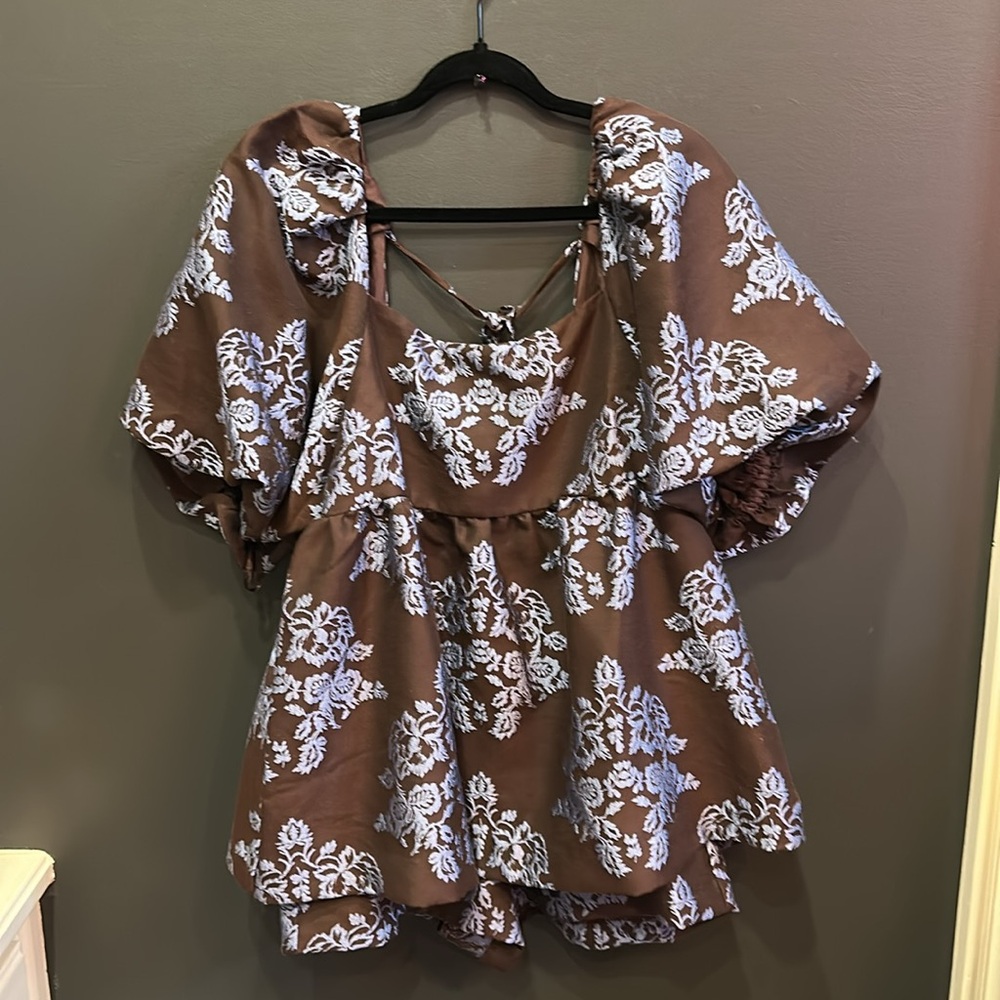 Anthropologie | BY ANTHROPOLOGIE PUFF-SLEEVE‎ JACQUARD PLAYSUIT | Size 6 | NWT - Picture 3 of 5